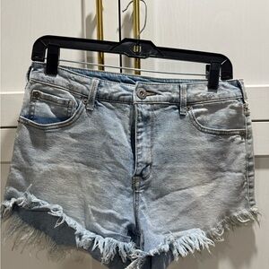 Light Blue Frayed Hem Jean Shorts